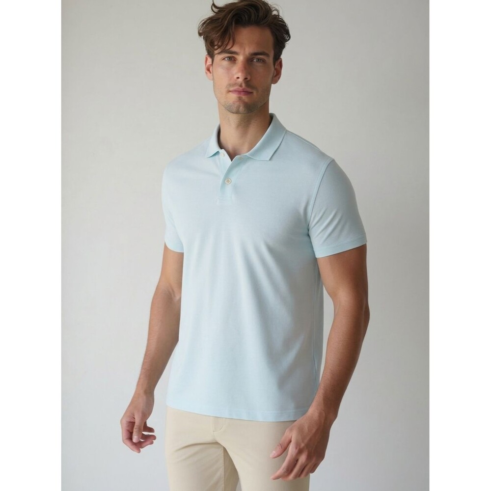 BLOOMINGDALES Polo Shirt Mens XL Light Blue 100% Supima Cotton Short Sleeve